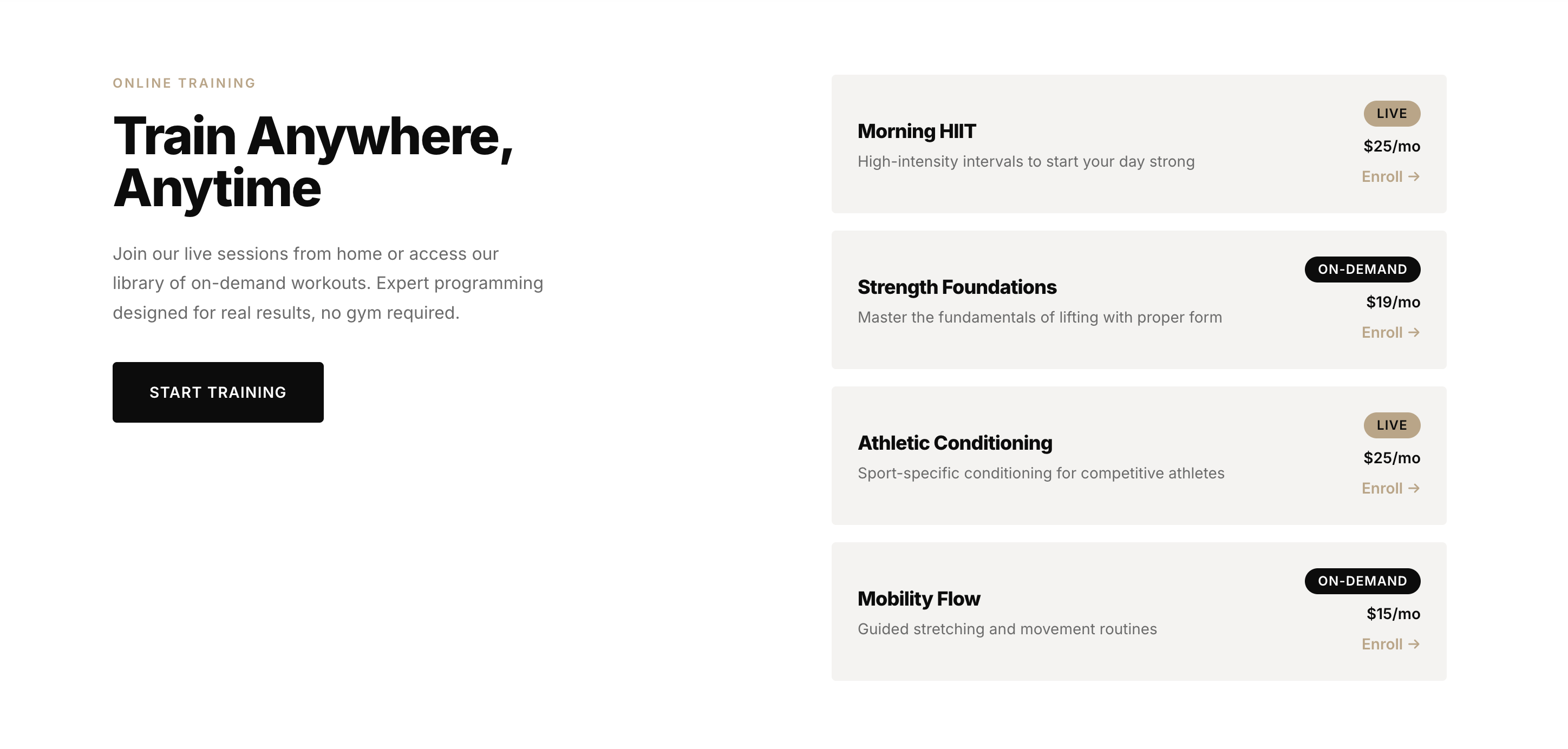 Website layout — programs and detail