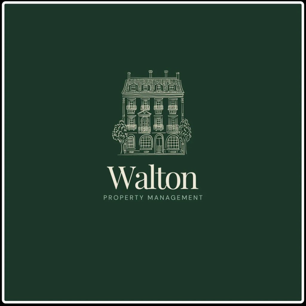 Walton Property Management logo — manor illustration and wordmark on forest green